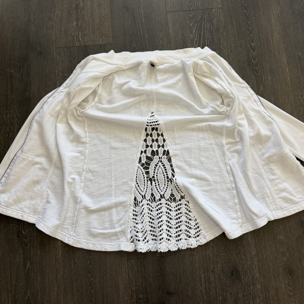 XCVI Wearable Lace Crochet Zip Up Jacket Medium White Cotton Stretch Boho - Picture 12 of 12